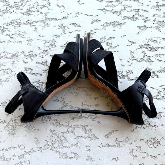 Women's L.A.M.B. Black Kandis Leather Fabric Strappy Heels Slingback Sandals 8M - Picture 5 of 11